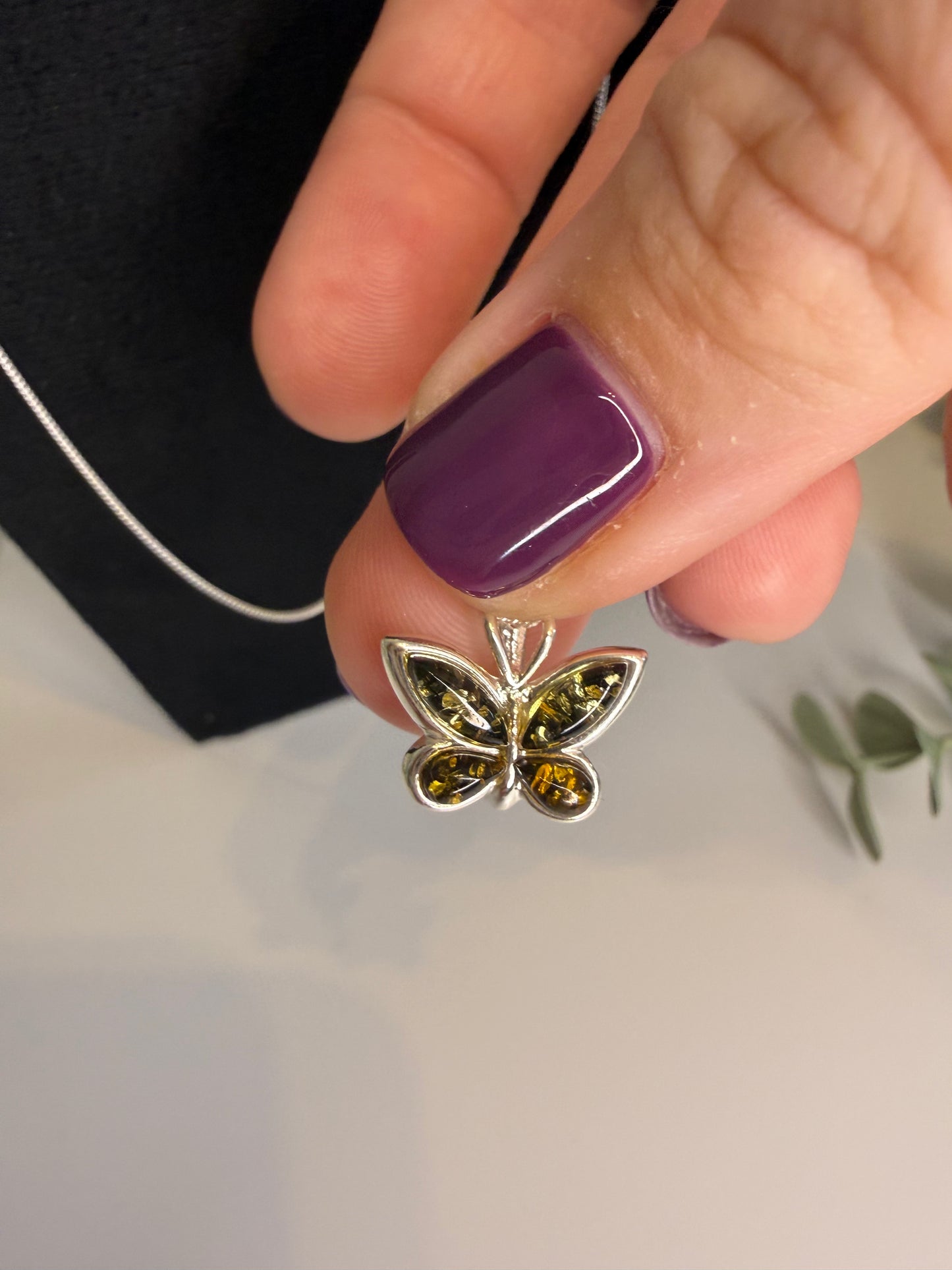 Baltic Amber Butterfly Pendant (Green)