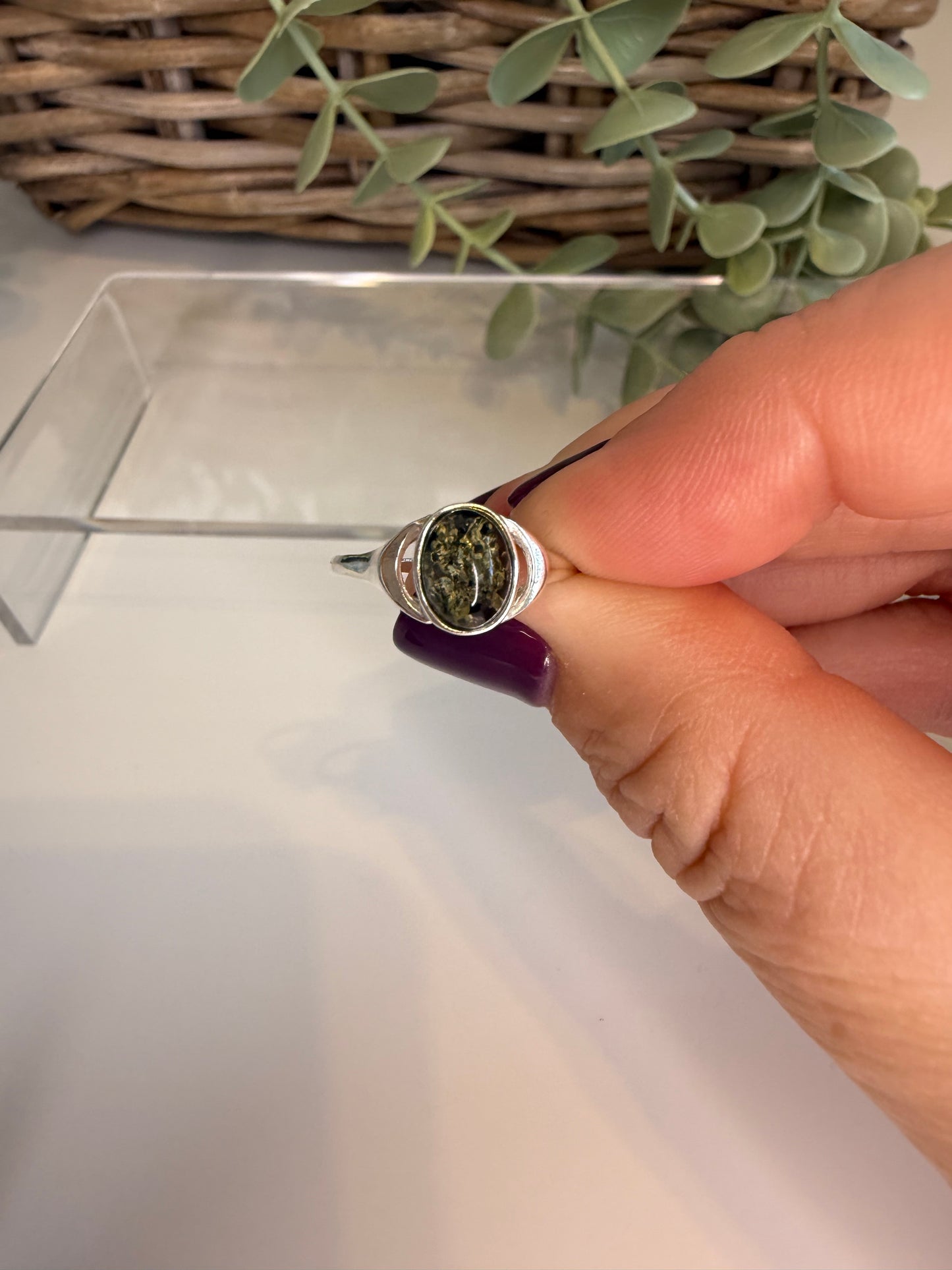 Baltic Amber Sun & Moon Ring (Green)